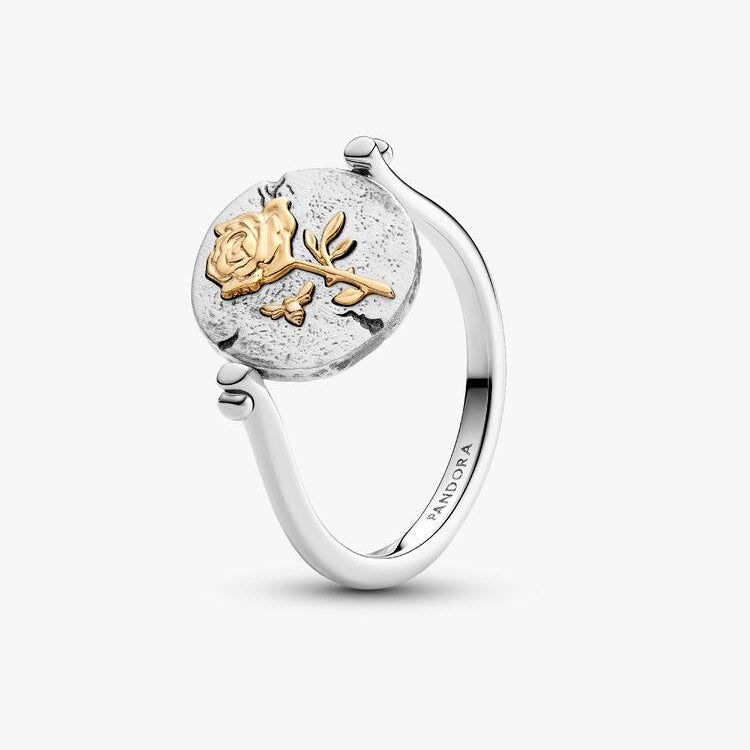 Rose Reversible Medallion Two-Toned Pandora Ring