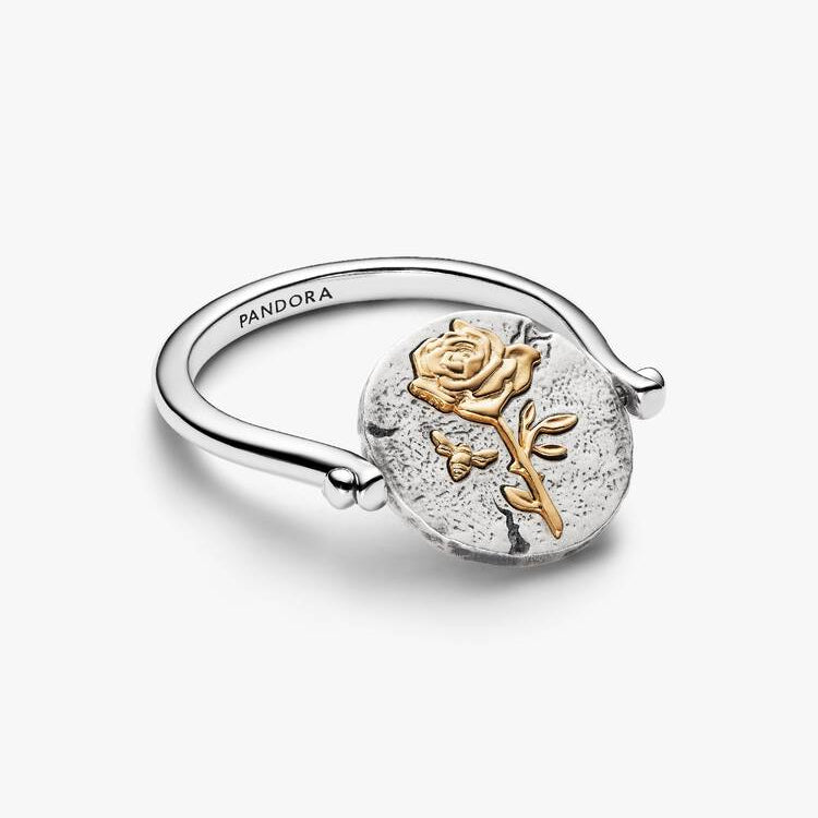 Rose Reversible Medallion Two-Toned Pandora Ring