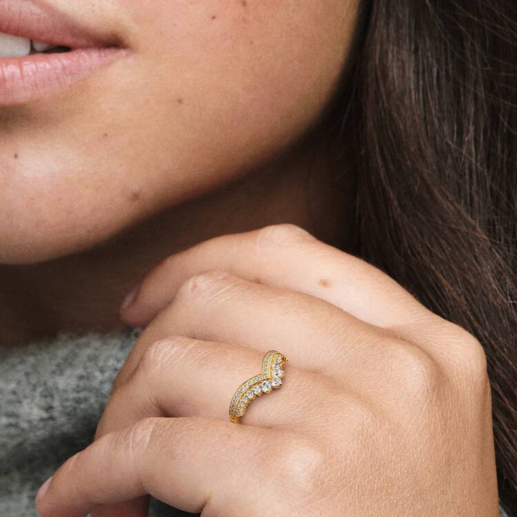 14ct Gold on Silver Wishbone Tiara Pandora Ring