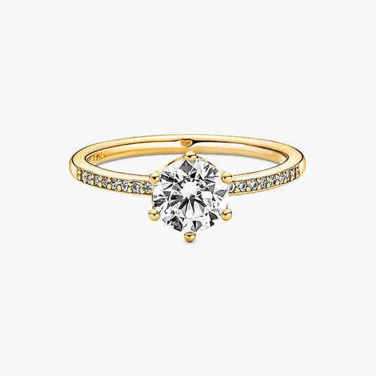 14ct Gold on Silver Clear Sparkling Crown Solitaire Pandora Ring
