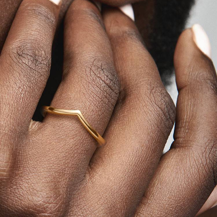 14ct Gold on Silver Polished Wishbone Pandora Ring