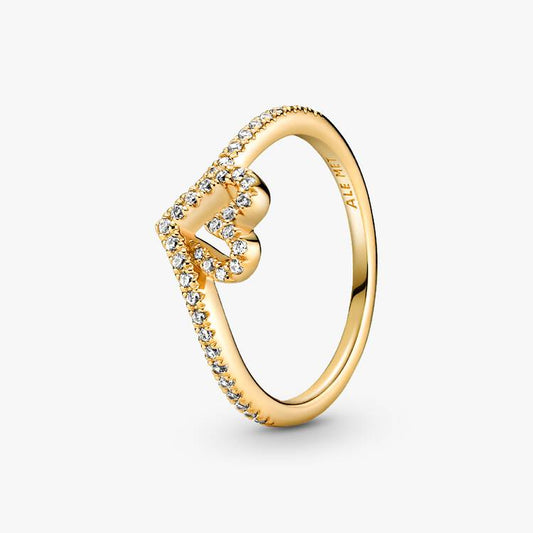 14ct Gold on Silver Wishbone Sparkling Heart Pandora Ring