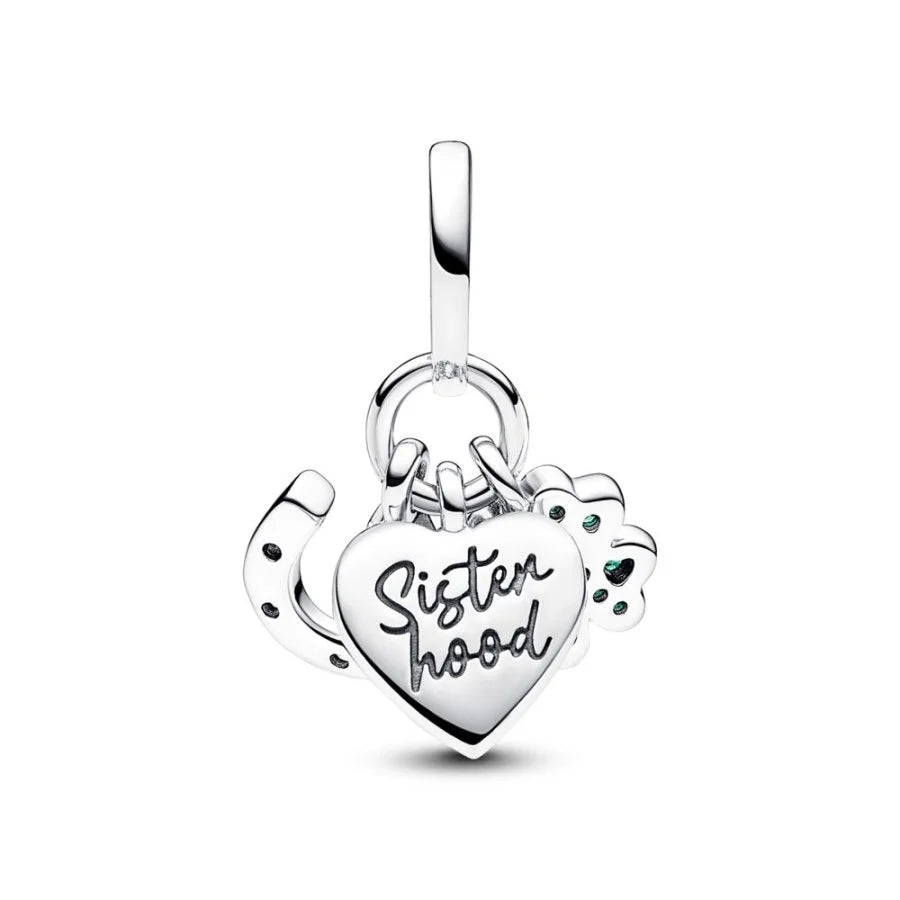 Four Leaf Clover, Heart and Horseshoe Triple Dangle Pandora Charm