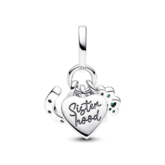Four Leaf Clover, Heart and Horseshoe Triple Dangle Pandora Charm