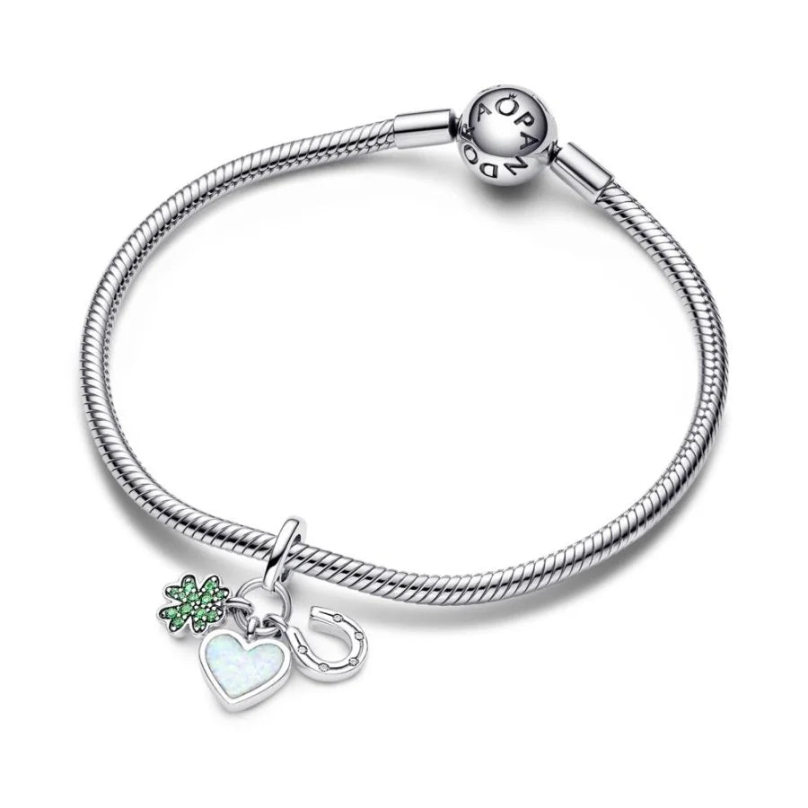 Four Leaf Clover, Heart and Horseshoe Triple Dangle Pandora Charm