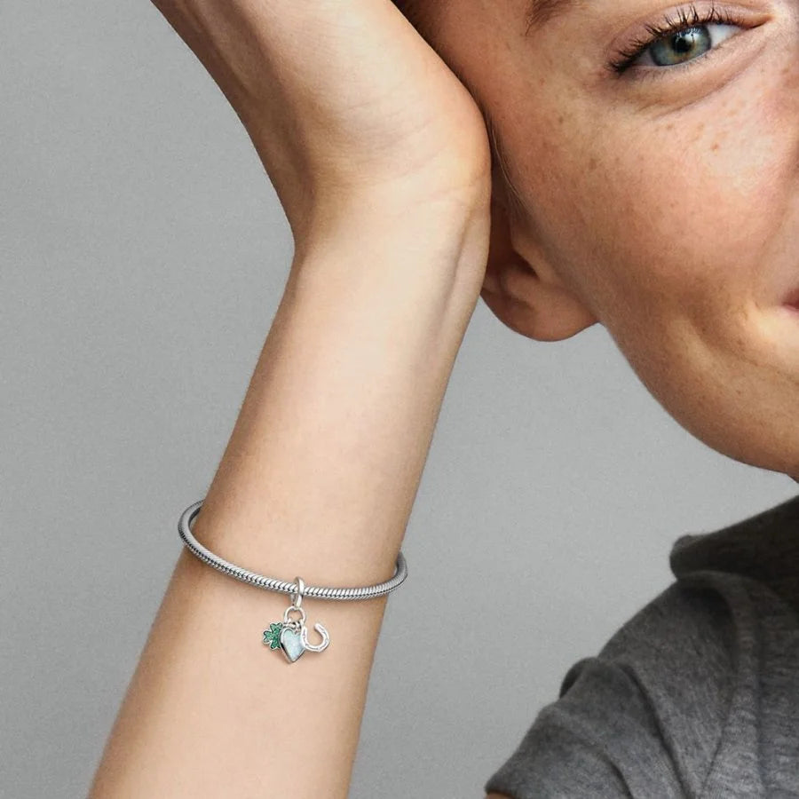 Four Leaf Clover, Heart and Horseshoe Triple Dangle Pandora Charm