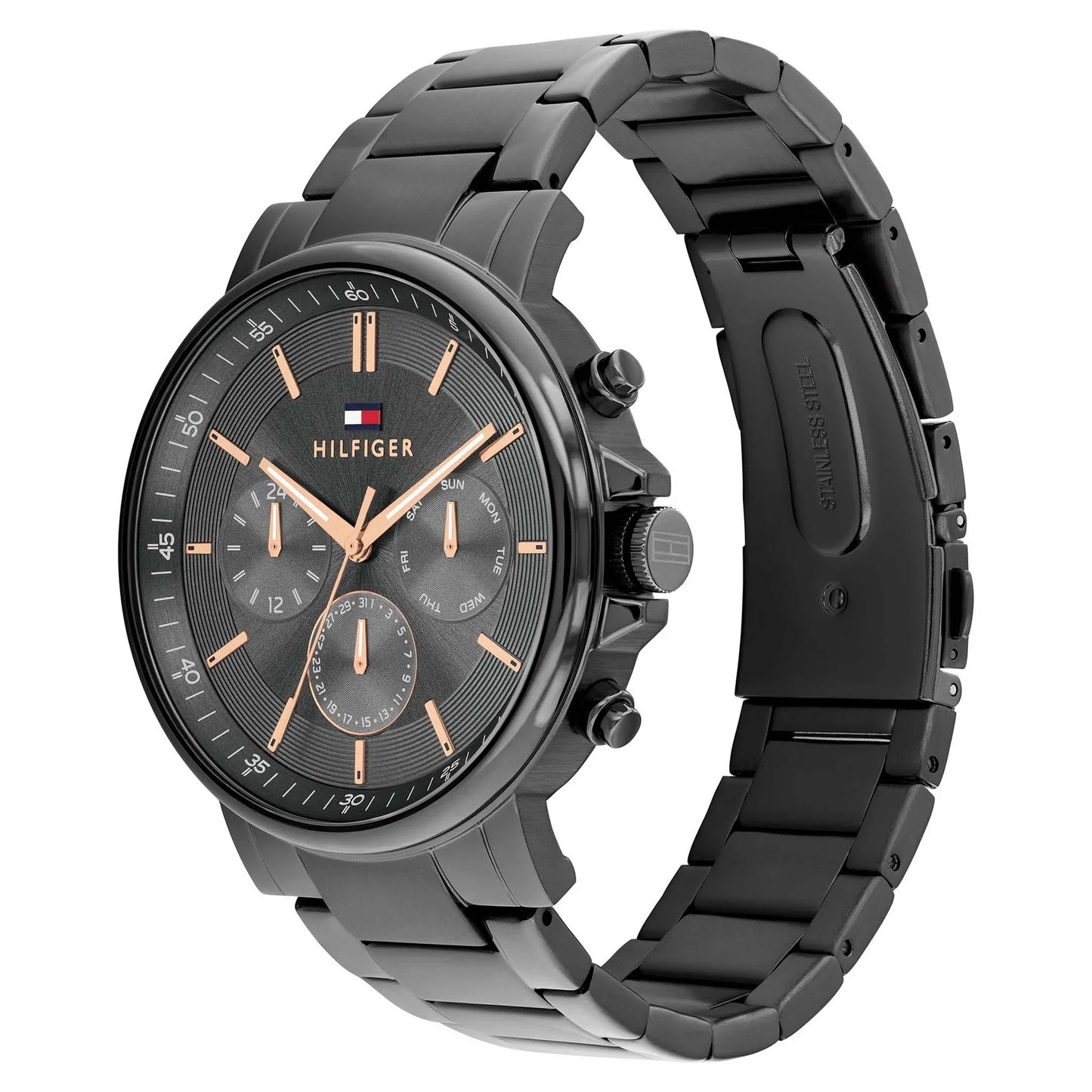 TOMMY HILFIGER CHRONOGRAPH GENTS GUN METAL STAINLESS STEEL WATCH