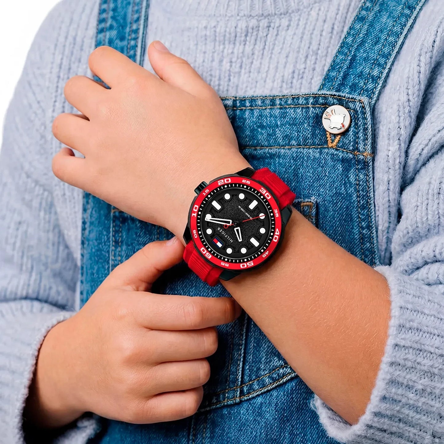 Tommy Hilfiger Black Dial Kids Red Silicone Watch