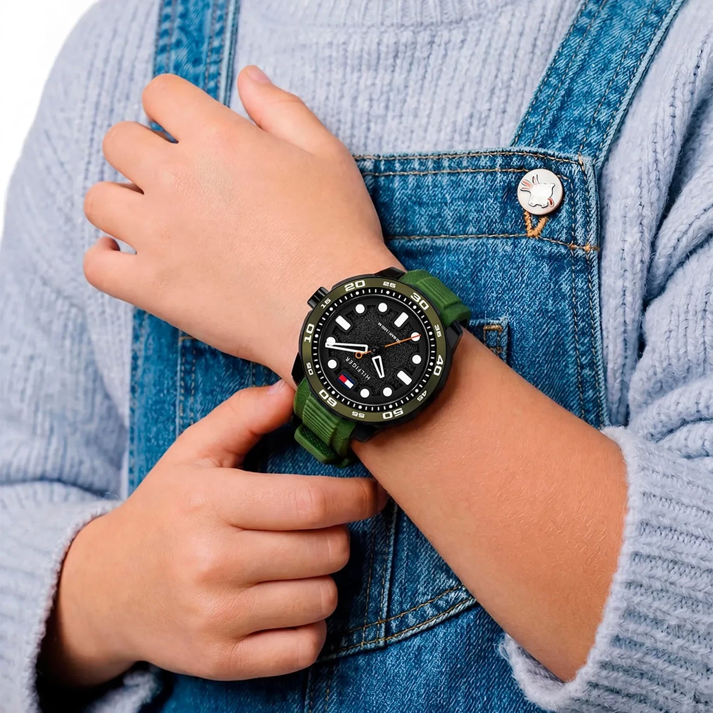 Tommy Hilfiger Black Dial Kids Green Silicone Watch
