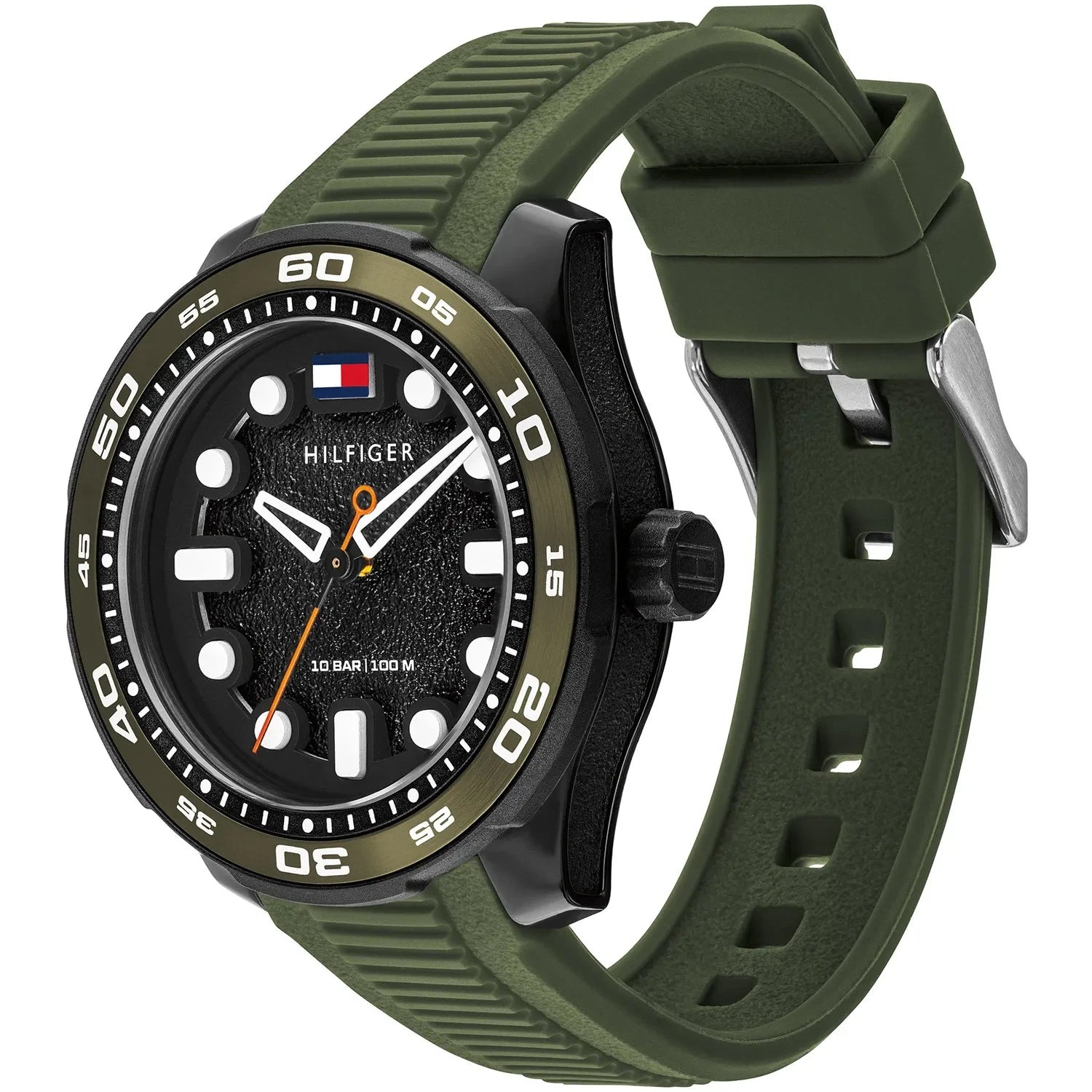 Tommy Hilfiger Black Dial Kids Green Silicone Watch