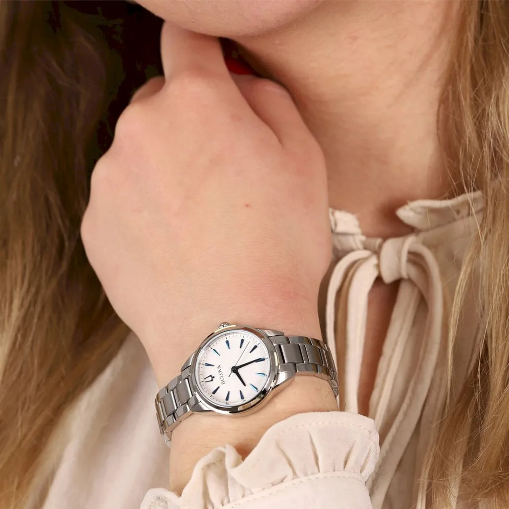 Bulova Sutton Classic White Dial Ladies Stainless Steel Watch