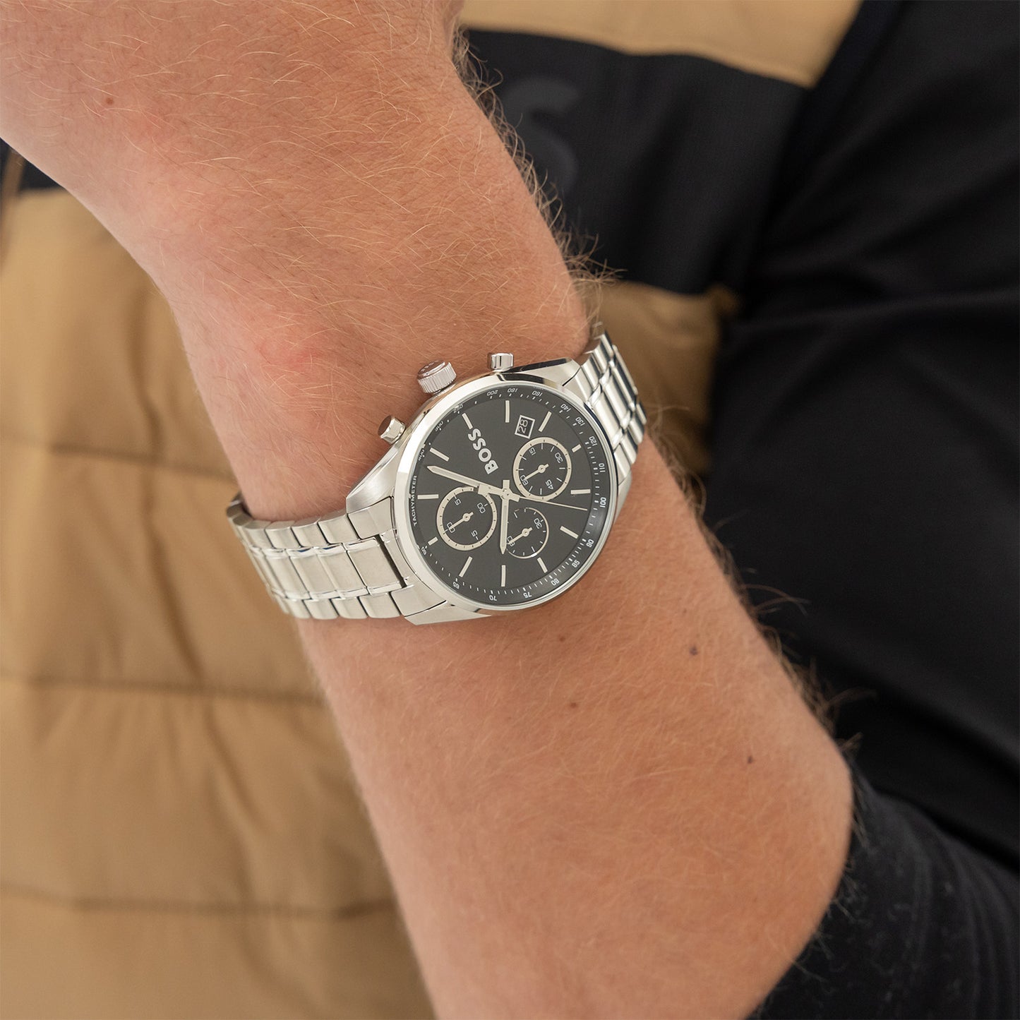 BOSS BLACK DIAL CHRONOGRAPH GENTS STAINLESS STEEL WATCH