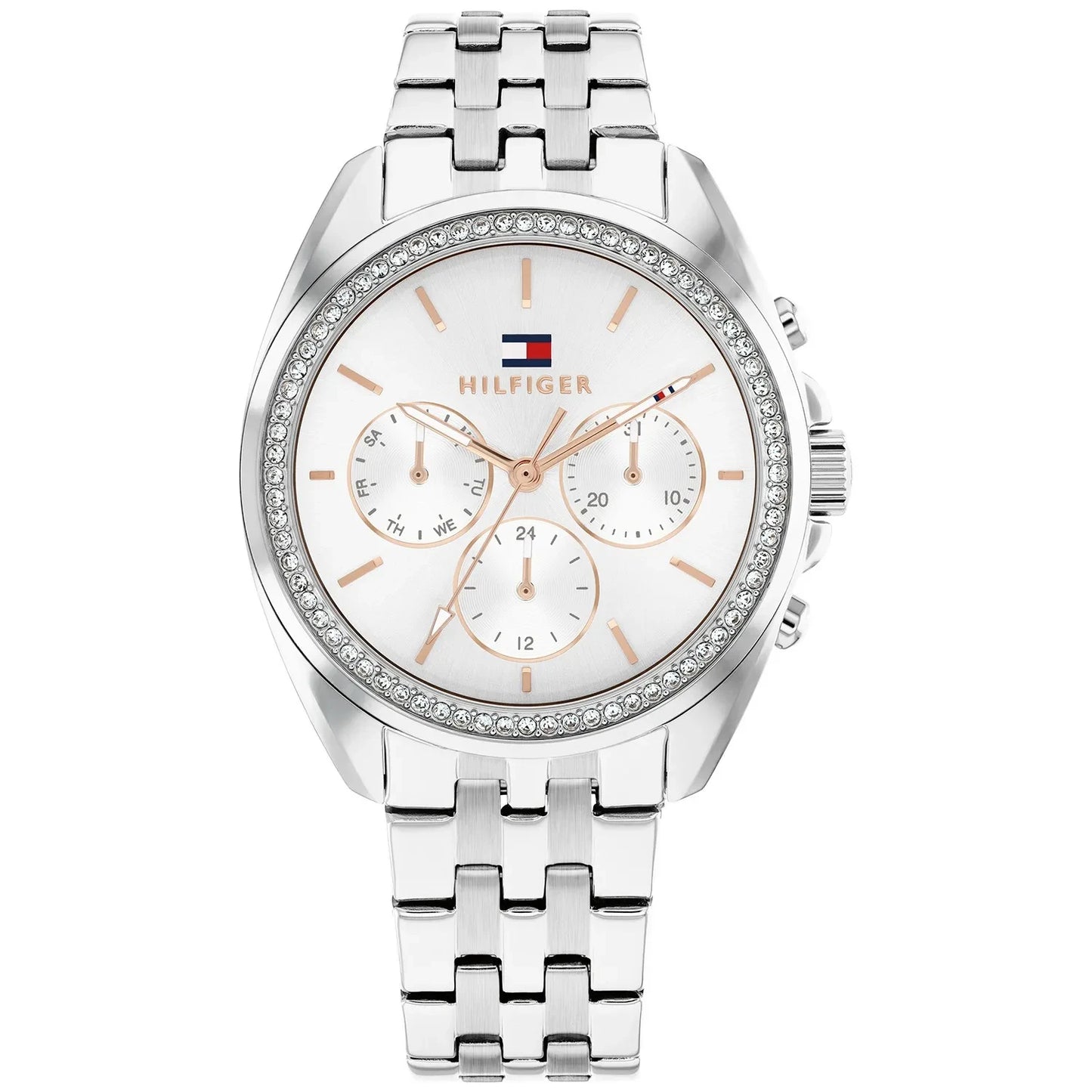 TOMMY HILFIGER CHRONO PAVE LADIES STAINLESS STEEL WATCH