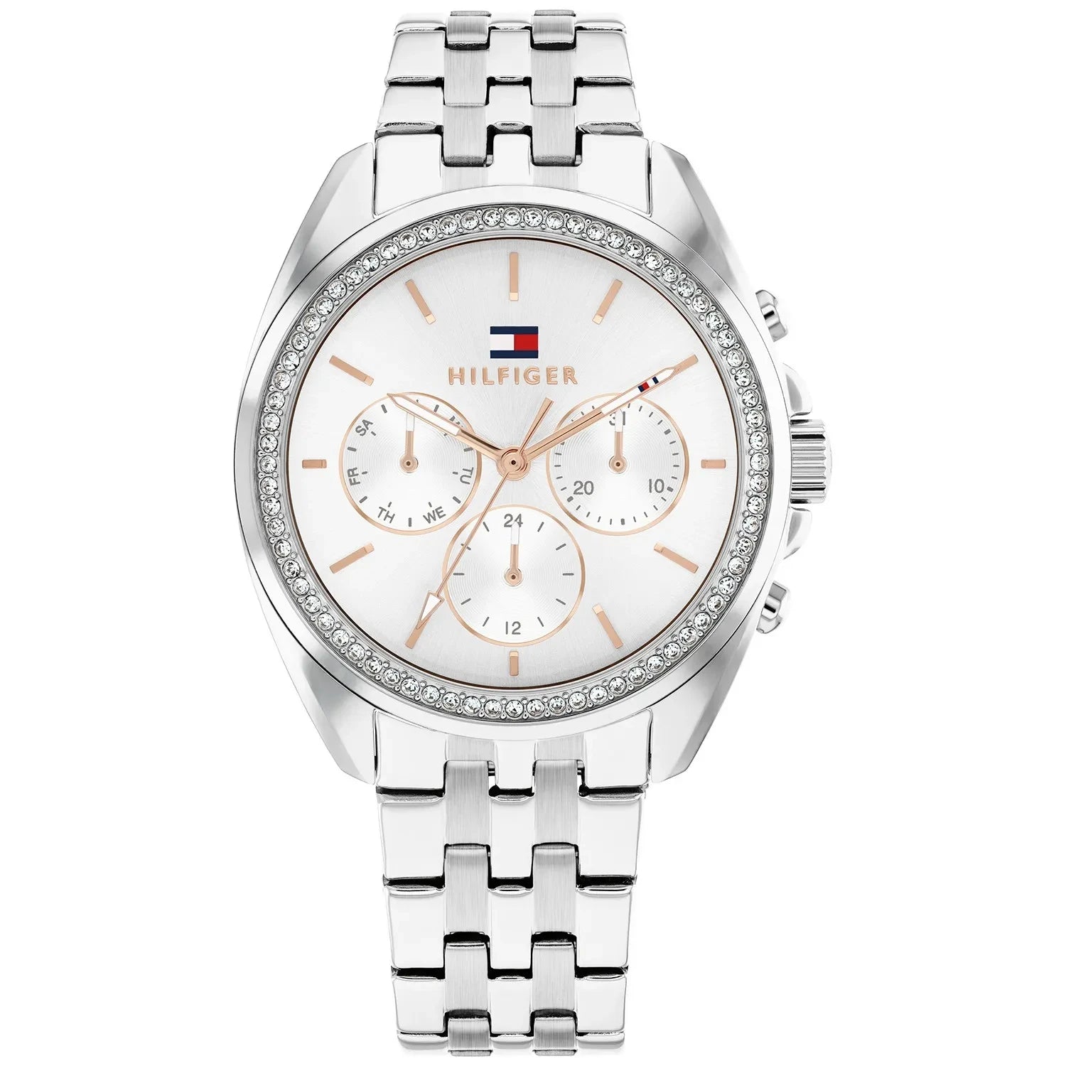TOMMY HILFIGER CHRONO PAVE LADIES STAINLESS STEEL WATCH