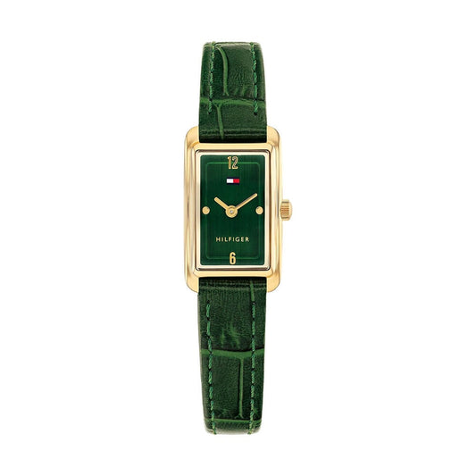 TOMMY HILFIGER GREEN RECTANGULAR DIAL LADIES GREEN LEATHER WATCH