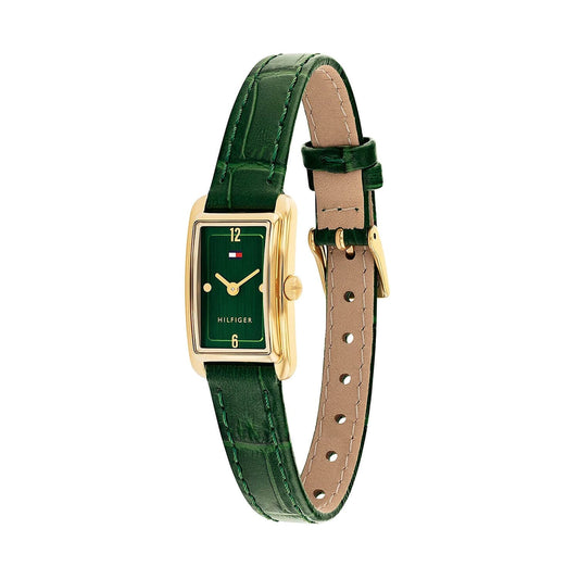 TOMMY HILFIGER GREEN RECTANGULAR DIAL LADIES GREEN LEATHER WATCH
