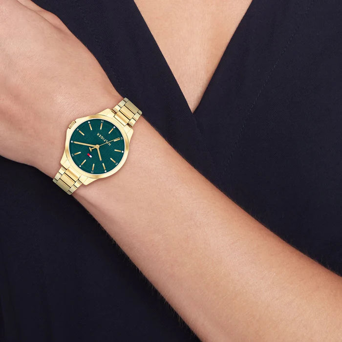 TOMMY HILFIGER IVY GREEN DIAL LADIES GOLD STAINLESS STEEL WATCH