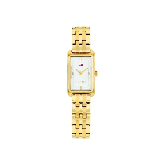 TOMMY HILFIGER GOLD RECTANGULAR LADIES STAINLESS STEEL WATCH