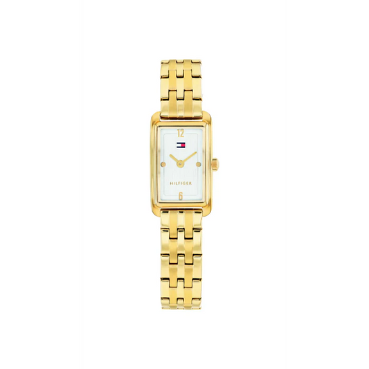 TOMMY HILFIGER GOLD RECTANGULAR LADIES STAINLESS STEEL WATCH