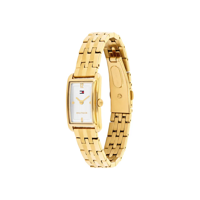 TOMMY HILFIGER GOLD RECTANGULAR LADIES STAINLESS STEEL WATCH