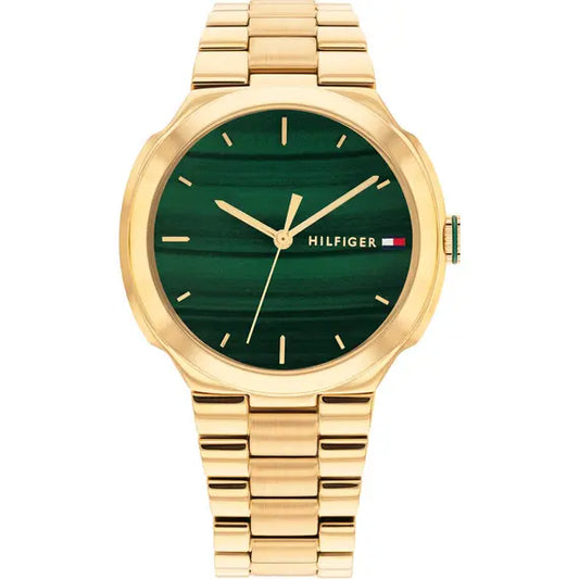 TOMMY HILFIGER GREEN DIAL LADIES GOLD STAINLESS STEEL WATCH