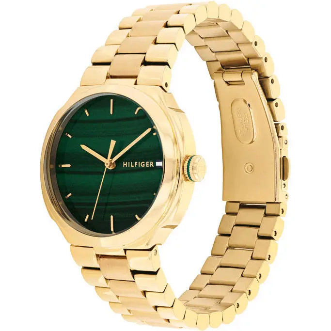 TOMMY HILFIGER GREEN DIAL LADIES GOLD STAINLESS STEEL WATCH