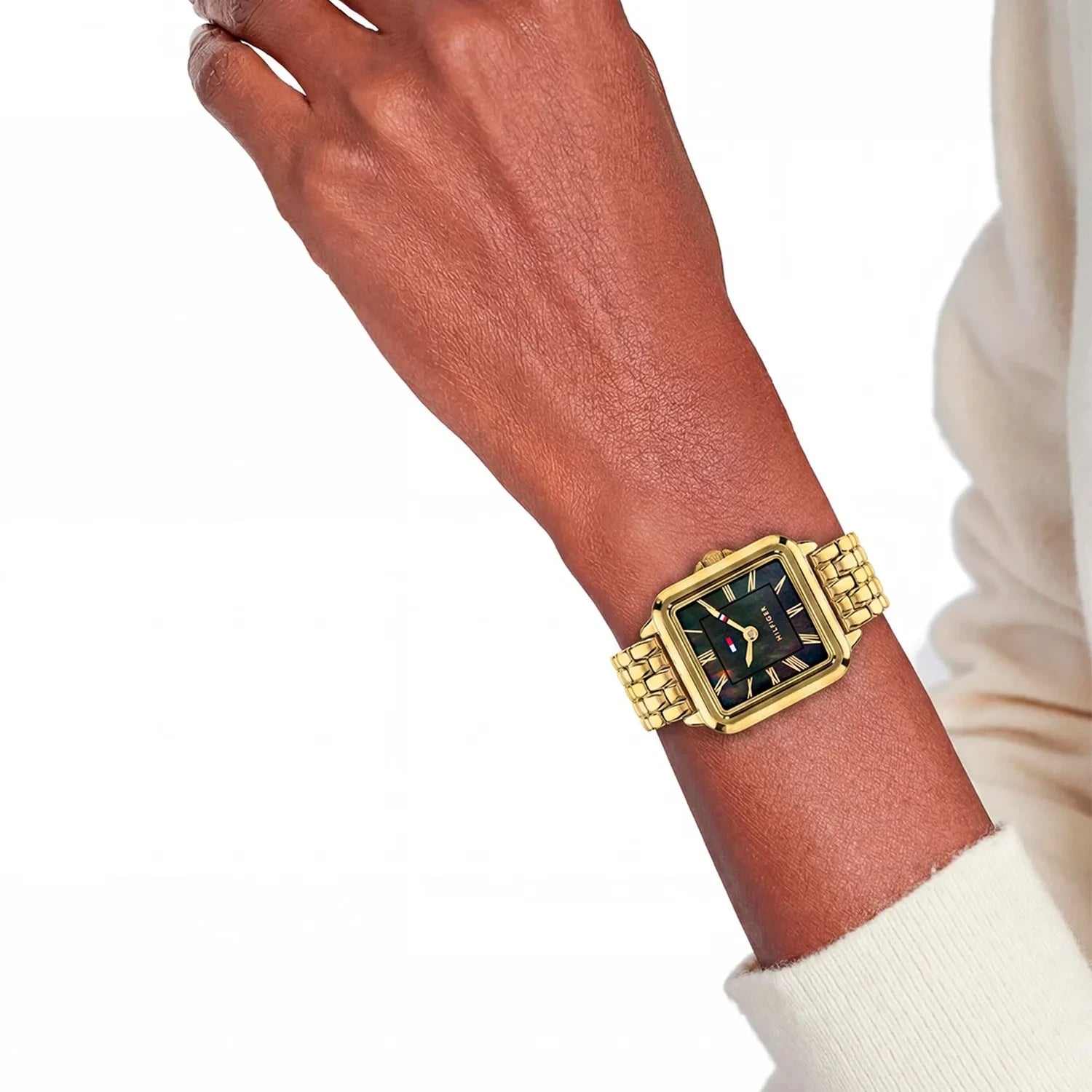 Tommy Hilfiger Green Mother of Pearl Dial Ladies Gold Stainless Steel Watch