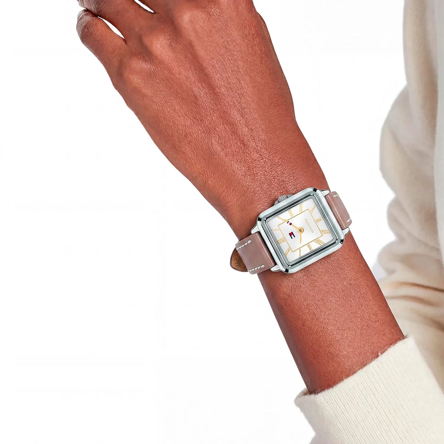 Tommy Hilfiger Square Dial Ladies Light Brown Leather Watch