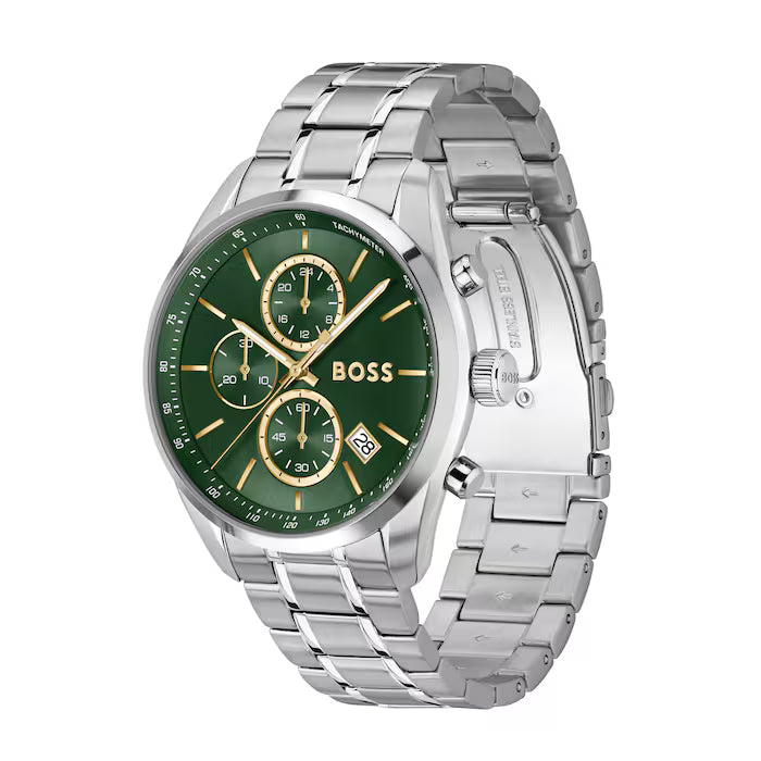 BOSS CHRONOGRAPH GREEN DIAL GENTS STAINLESS STEEL WATCH