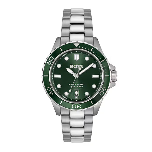BOSS GREEN DIAL GENTS STAINLESS STEEL WATCH