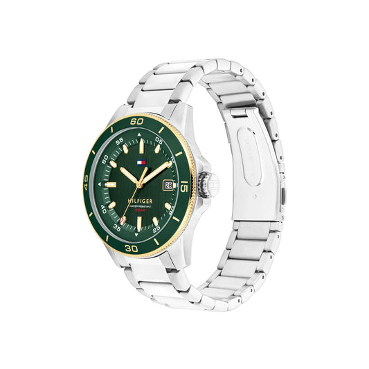 TOMMY HILFIGER GREEN DIAL GENTS STAINLESS STEEL WATCH