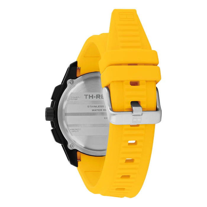 TOMMY HILFIGER BLACK CHRONO GENTS YELLOW SILICONE WATCH