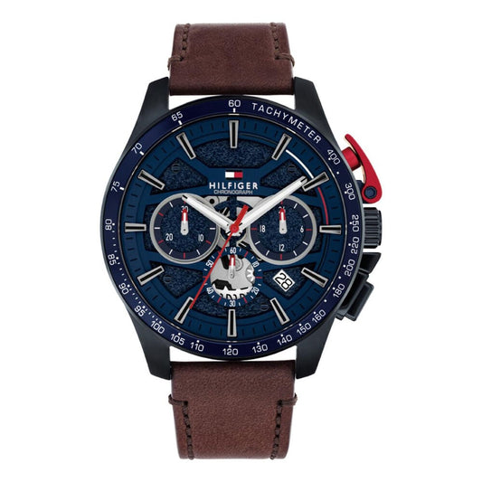 Tommy Hilfiger Blue Chrono Dial Gents Brown Leather Watch