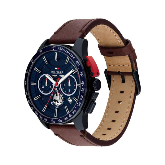 Tommy Hilfiger Blue Chrono Dial Gents Brown Leather Watch
