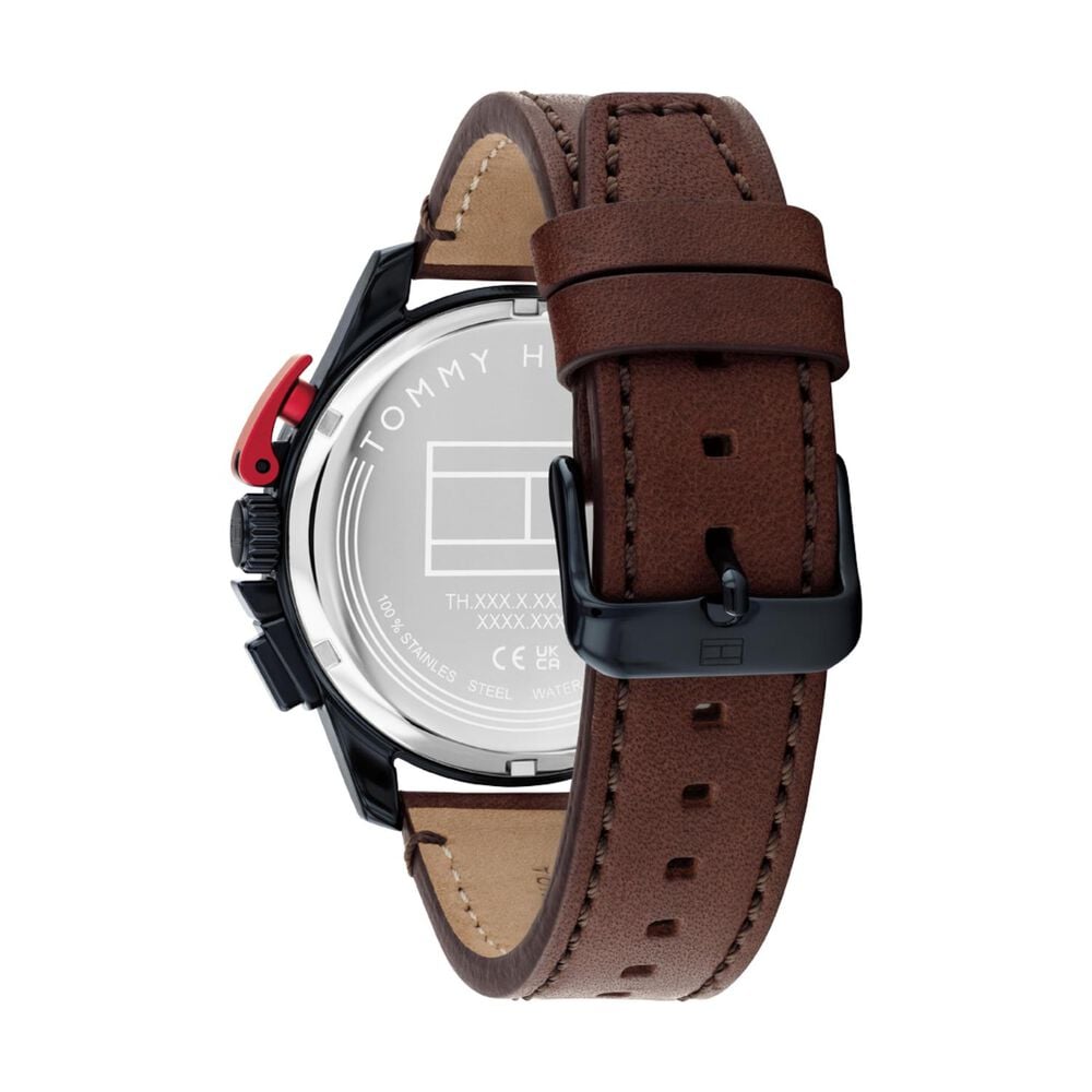 Tommy Hilfiger Blue Chrono Dial Gents Brown Leather Watch