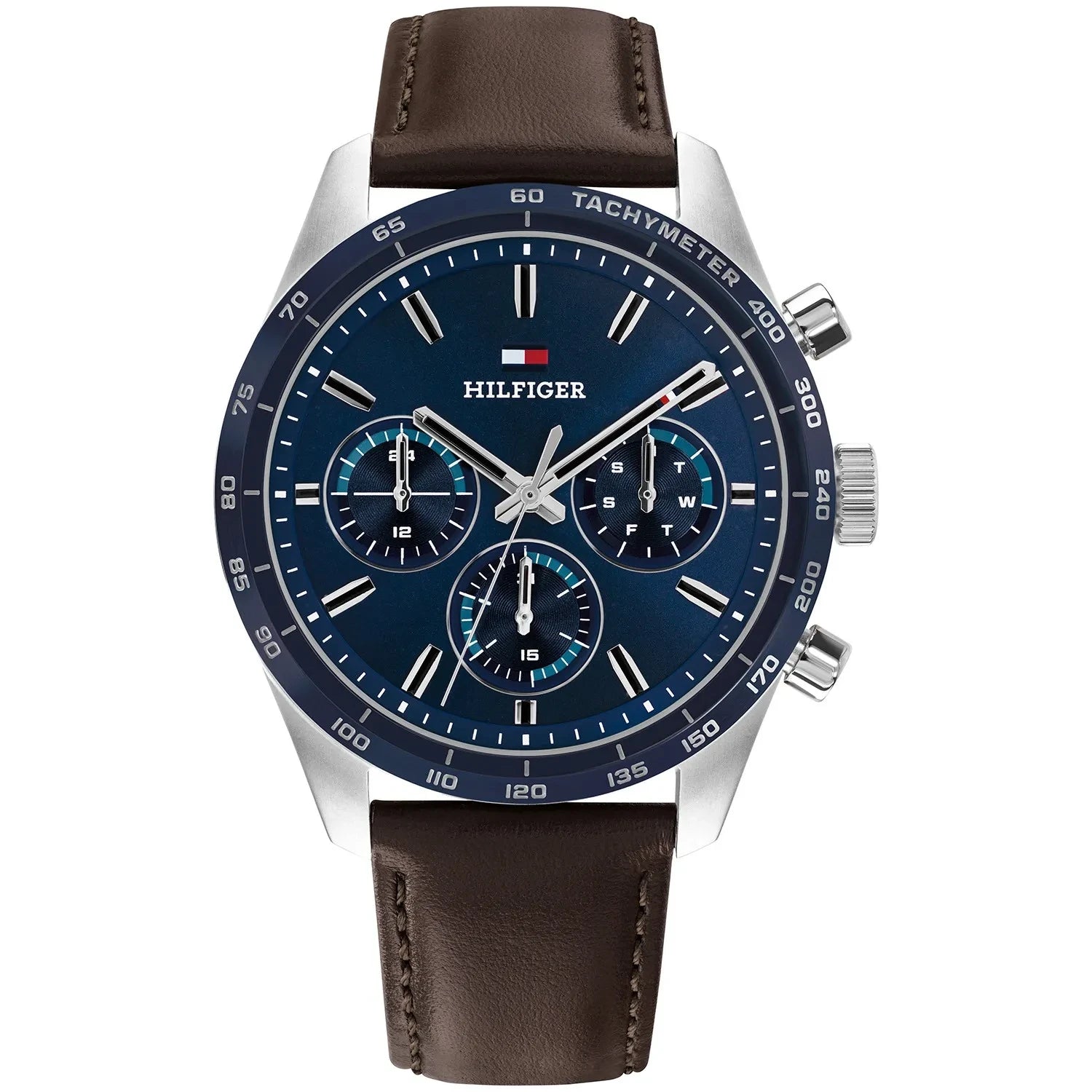 Tommy Hilfiger Blue Chronograph Dial Gents Brown Leather Watch