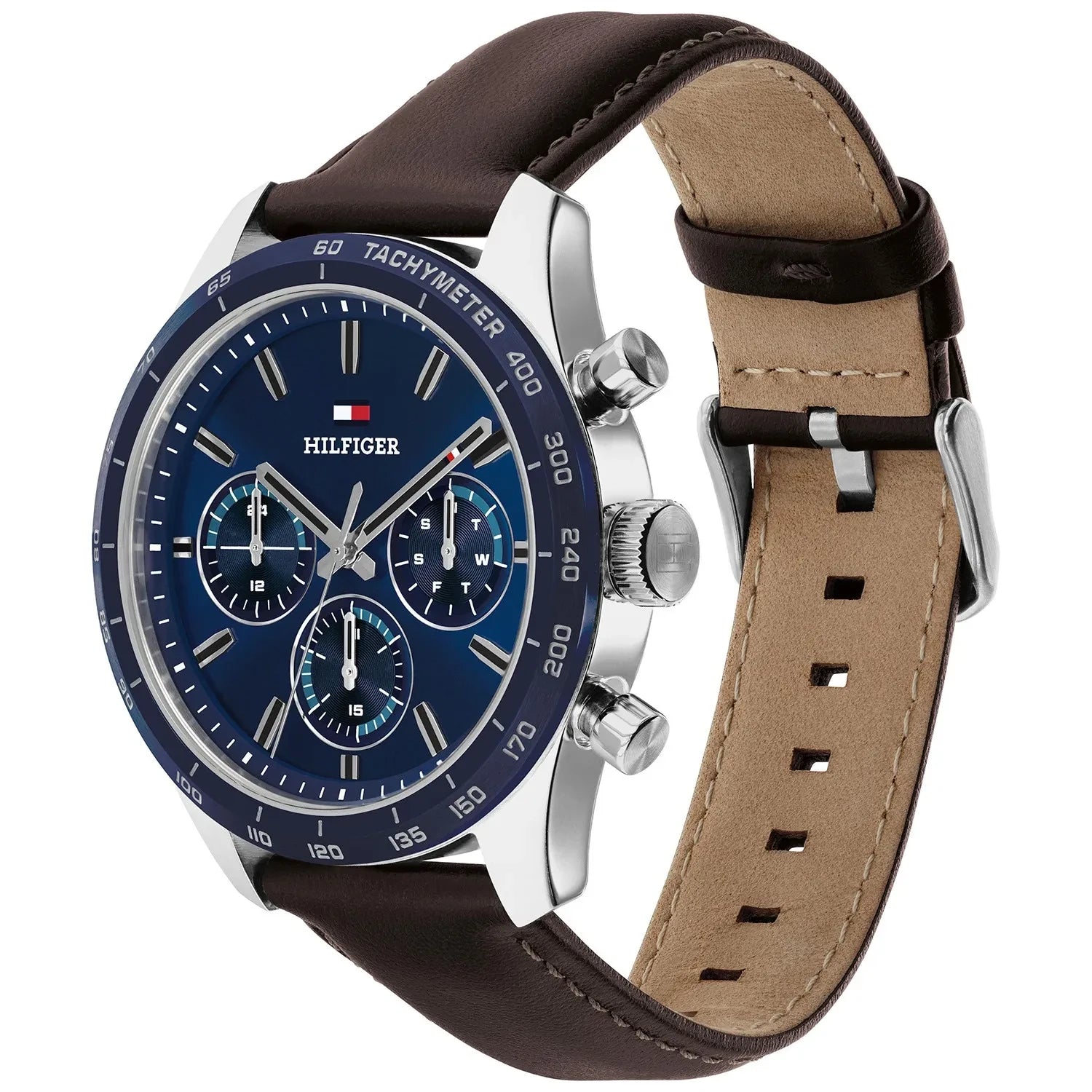Tommy Hilfiger Blue Chronograph Dial Gents Brown Leather Watch