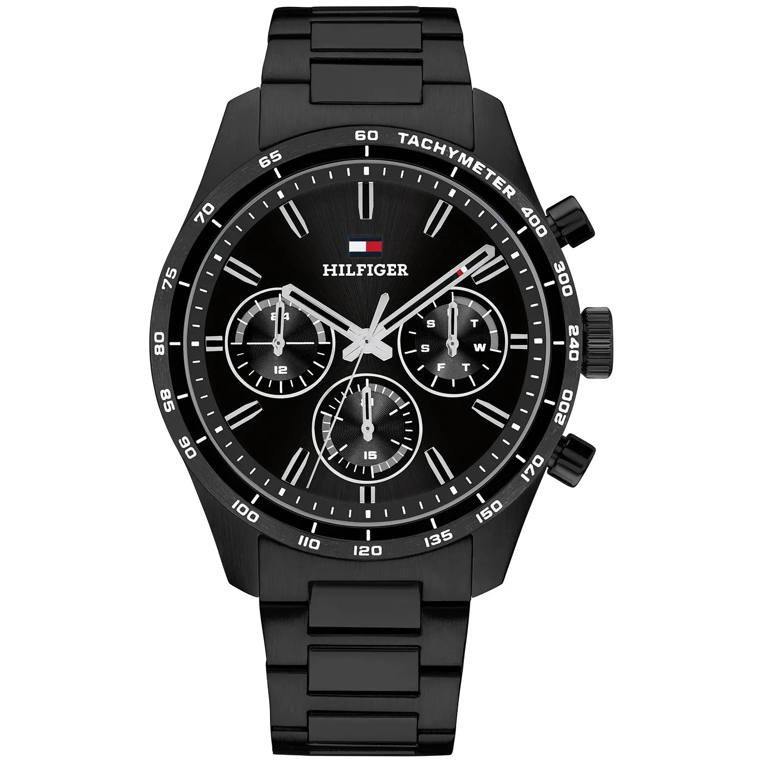 Tommy Hilfiger Hampton Black Chronograph Dial Gents Black Stainless Steel Watch