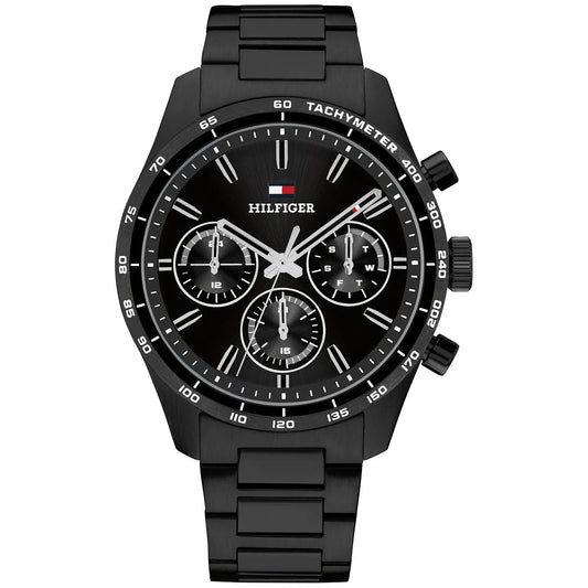 Tommy Hilfiger Hampton Black Chronograph Dial Gents Black Stainless Steel Watch