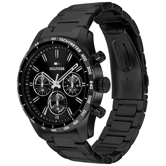 Tommy Hilfiger Hampton Black Chronograph Dial Gents Black Stainless Steel Watch