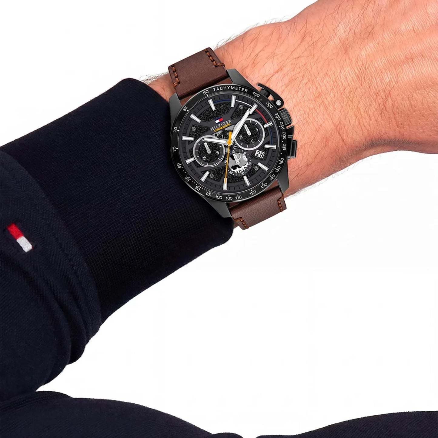 Tommy Hilfiger Black Chronograph Dial Gents Brown Leather Watch
