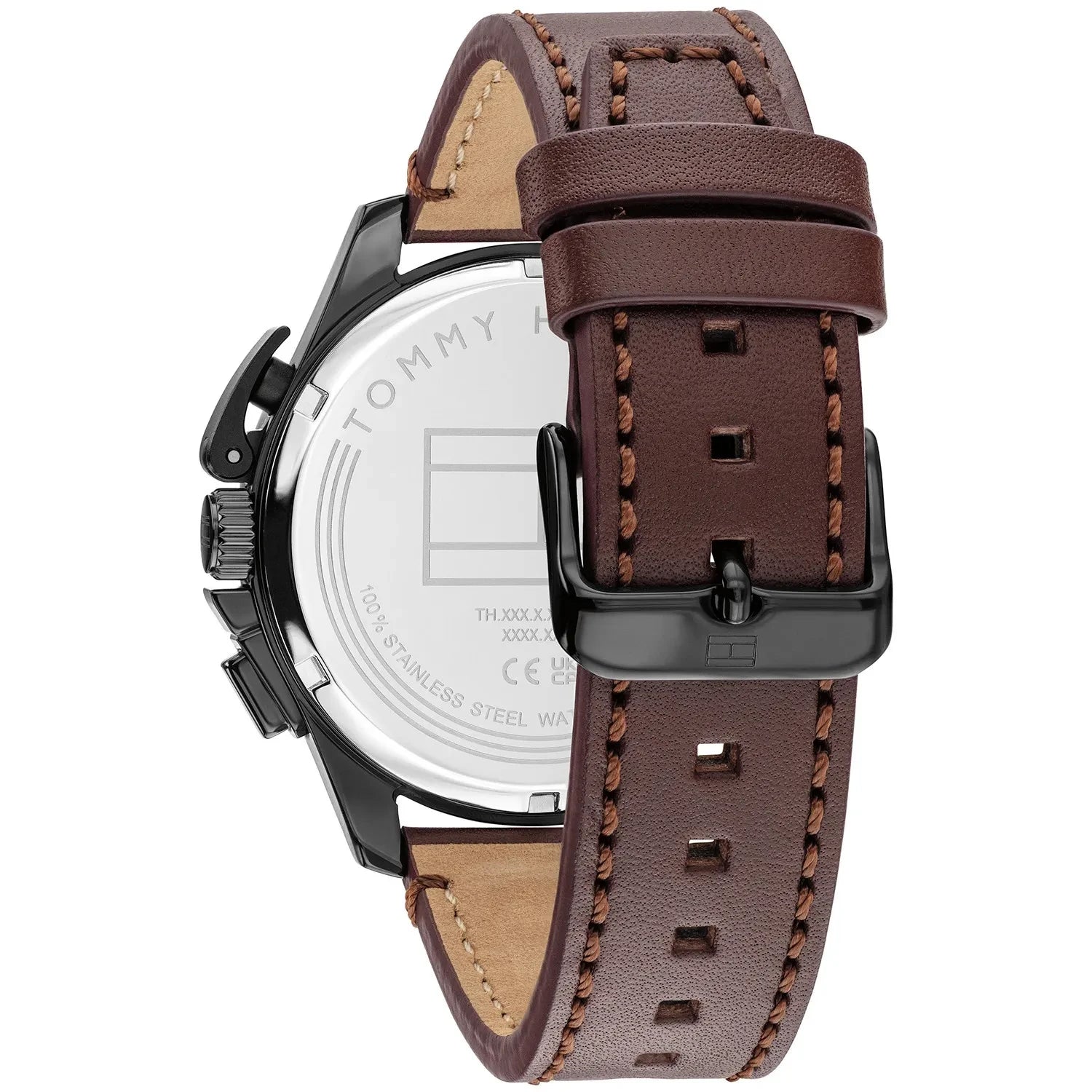 Tommy Hilfiger Black Chronograph Dial Gents Brown Leather Watch