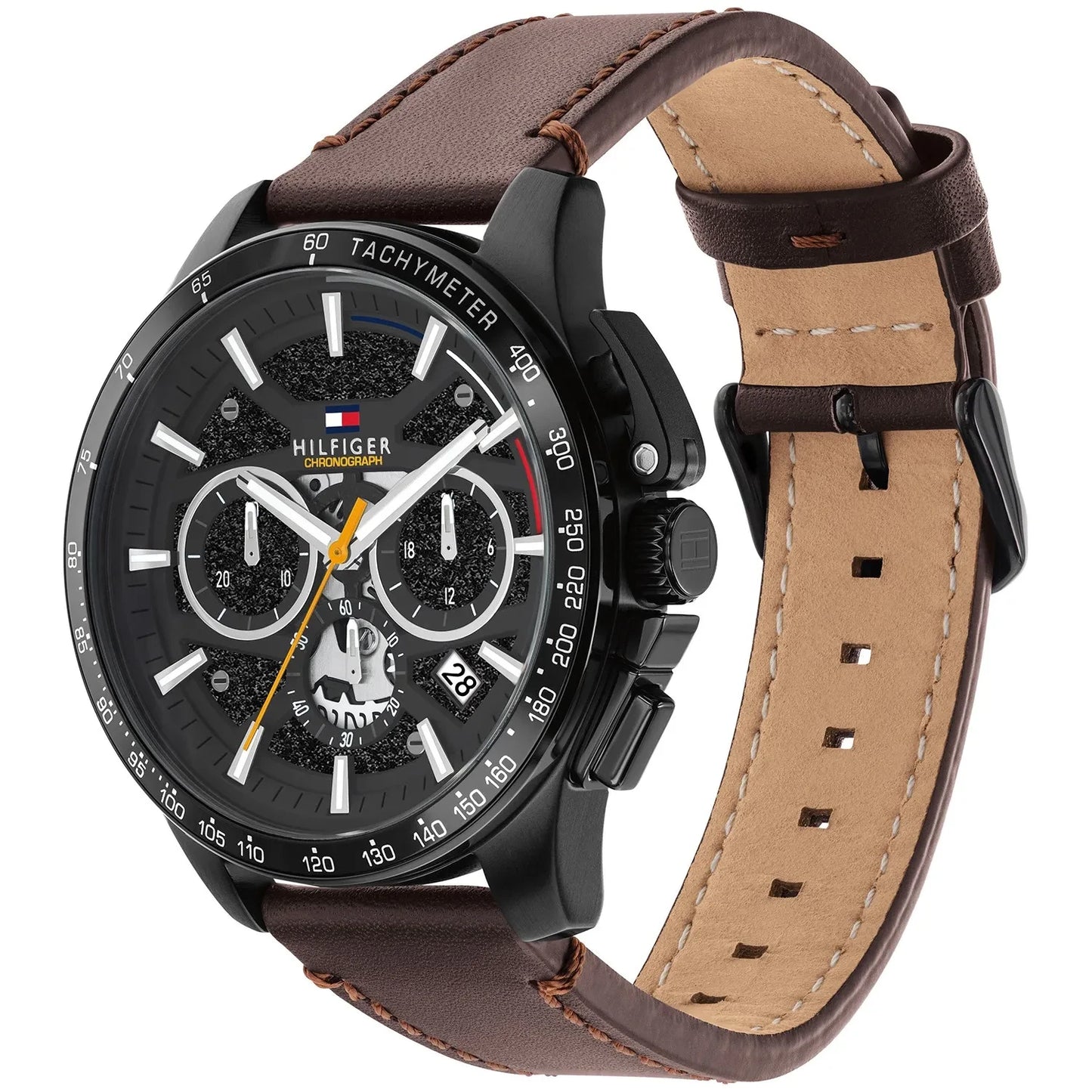 Tommy Hilfiger Black Chronograph Dial Gents Brown Leather Watch