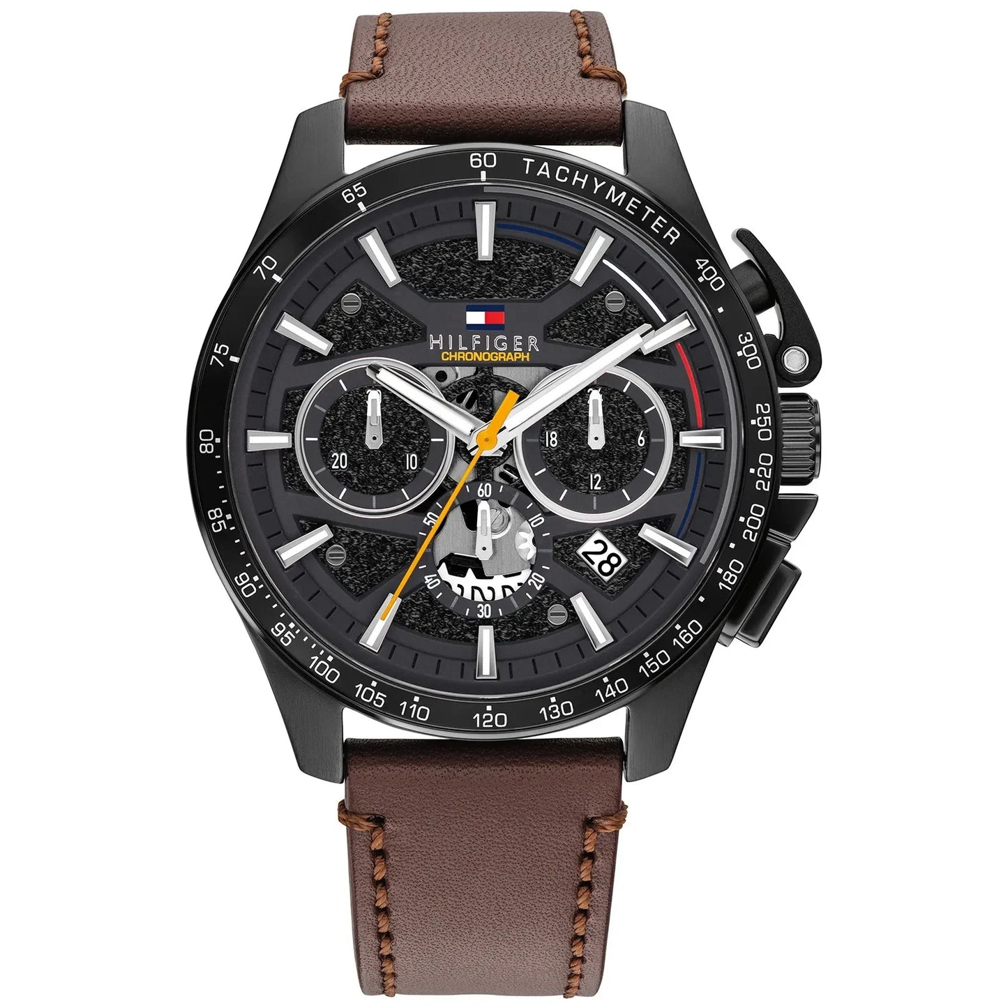 Tommy Hilfiger Black Chronograph Dial Gents Brown Leather Watch
