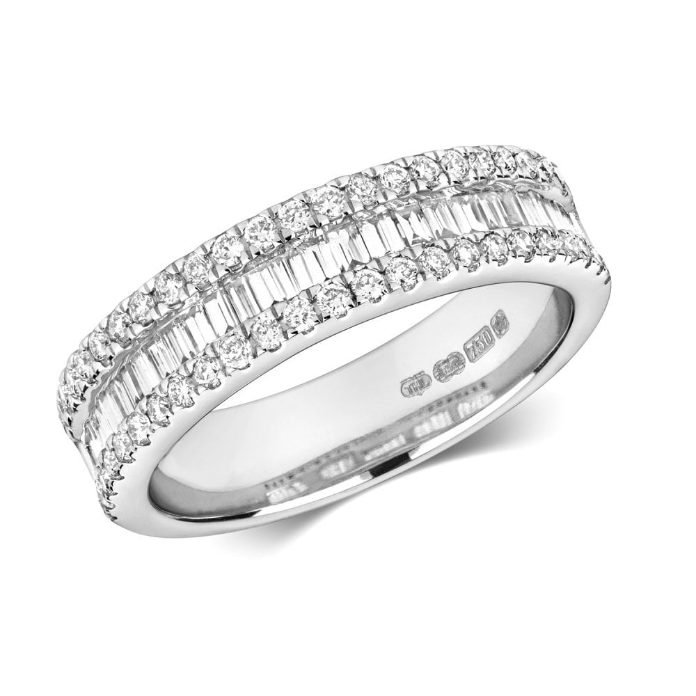 18CT 3 layer brilliant & baguette diamond ring