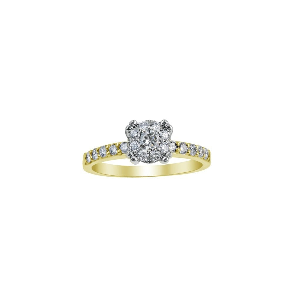 18CT DIAMOND SOLITAIRE RING WITH DIAMOND SHOULDER