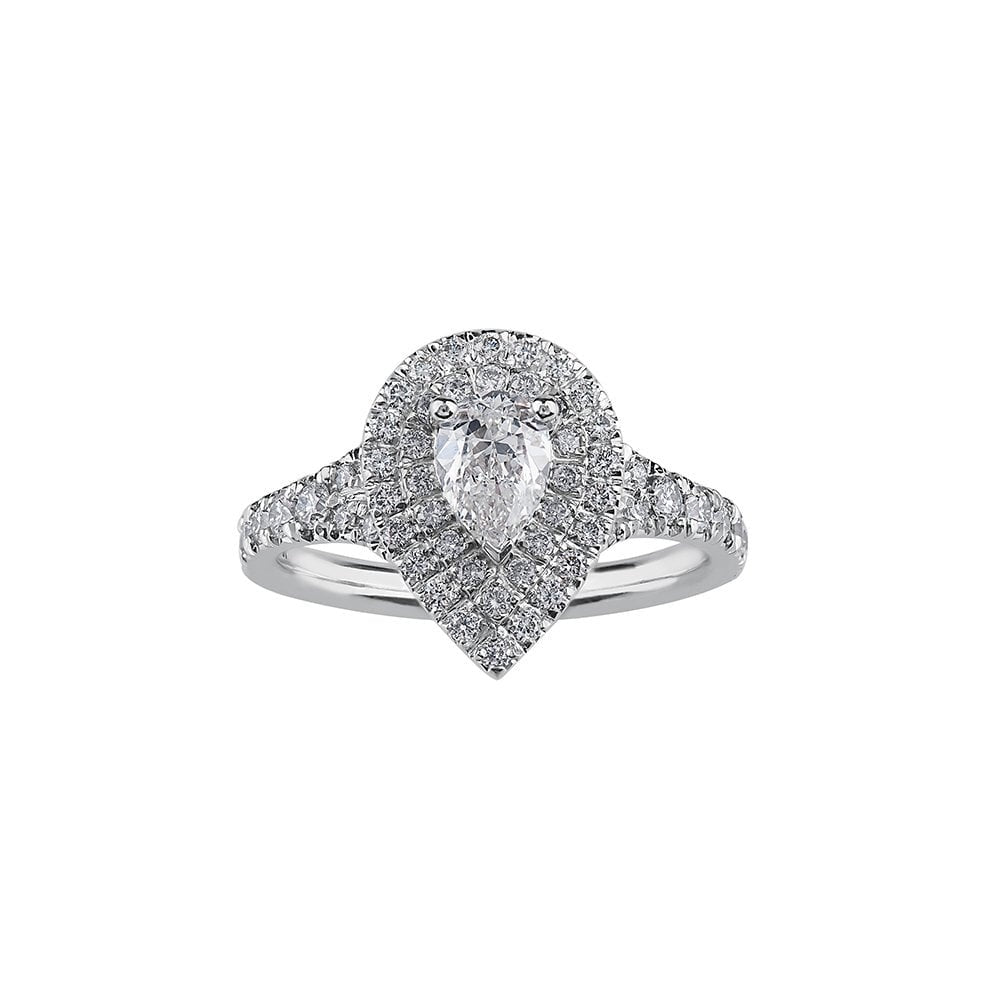 18CT DOUBLE HALO PEAR SHAPED DIAMOND RING