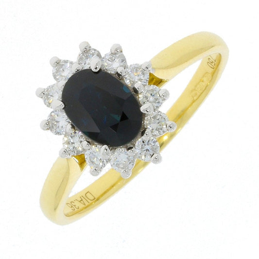 18CT GOLD CLAW SET SAPPHIRE & DIAMOND RING