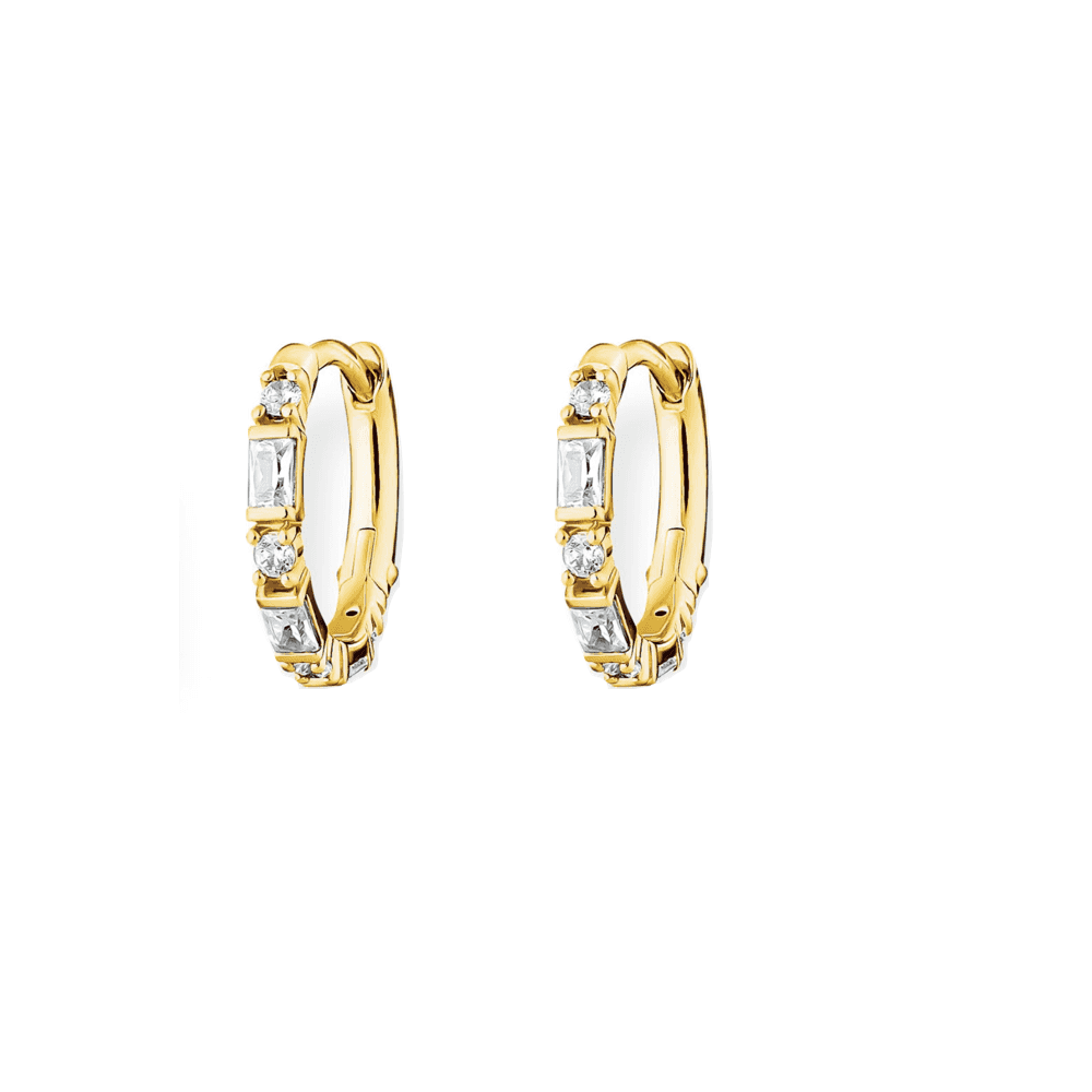 18CT GOLD ON SILVE ZIRCONIA DANCING STONES HOOP EARRINGS