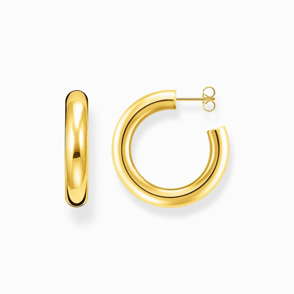 18CT GOLD ON SILVER 30MM MEDIUM CHUNKY HOOP EARRINGS